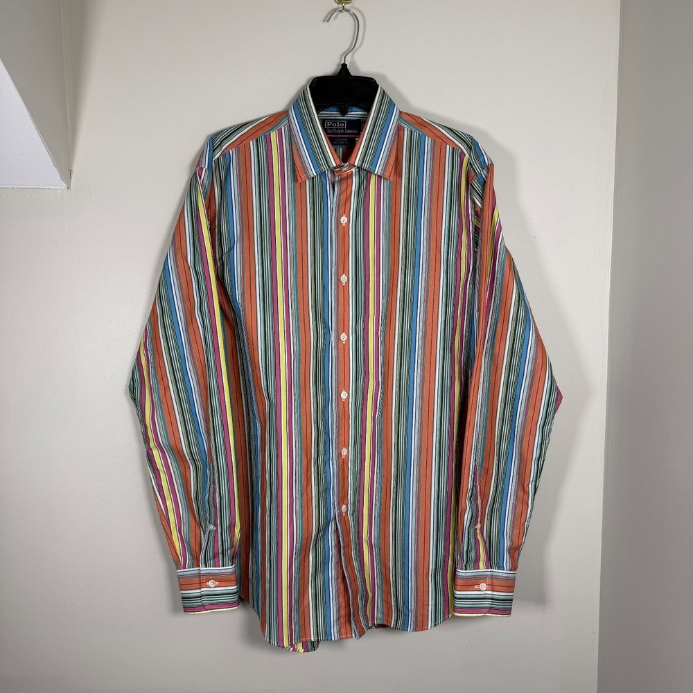 VTG Polo by Ralph Lauren Curham Custom Fit Multicolor Stripe 16 34/35 Preppy Y2K